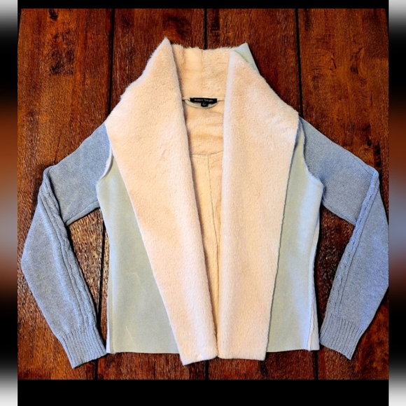 Jealous Tomato Sweater Jacket Knitted blue sleeves  Faux Fur inside - Picture 1 of 2